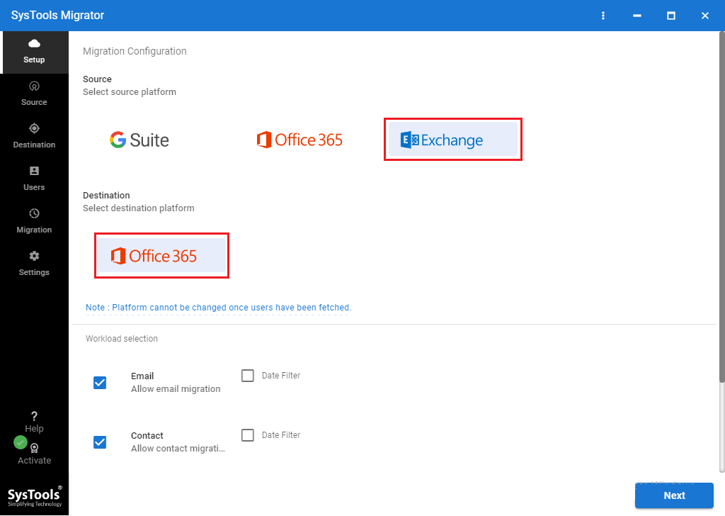 Select Exchange and Office 365