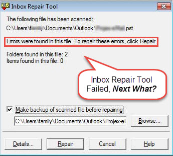 microsoft outlook inbox repair tool started itself